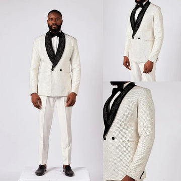 Modern Men Suits Shawl Lapel Rhinestone Tailor-Made 2 Pieces Set Jacket Beaded Double Breasted Blazer Customized Coat Pants