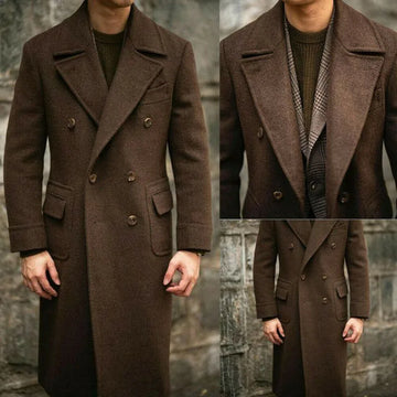 Formal Winter Brown Men Blazer Suits 1 Piece Double Breasted Notch Lapel Long Jacket Customized Male Clothing Terno Costume