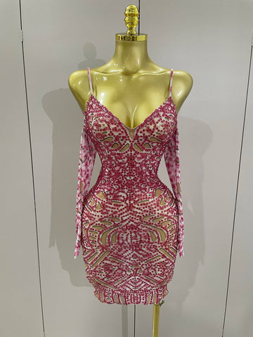 Nuevo minivestido sexy de malla con brillantes diamantes de imitación y guantes para mujer, ideal para fiestas de cumpleaños y celebraciones, disfraz de bailarina para escenario.