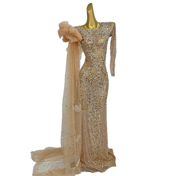 Luxury See Through Mesh Crystals Maxi Dresses Birthday Wedding Party Dress Ladies Bodycon Formal Prom Evening Dress