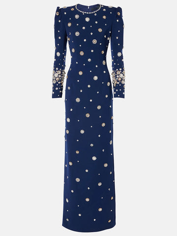 Designer Party Vestido Women's Formal Long Sleeve Luxurious Beaded Long Maxi Dress