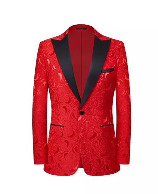Costume jacquard pour homme, rouge, noir et blanc, robe de soirée de mariage, coupe slim, blazer et pantalon