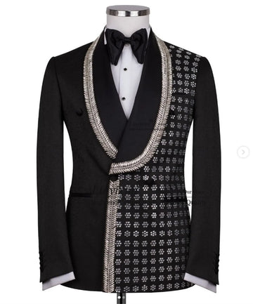 Superbes costumes pour hommes avec diamants et pierres précieuses, smoking de mariage à revers châle, blazer de bal personnalisé, ensembles 2 pièces Trajes Para Hombre