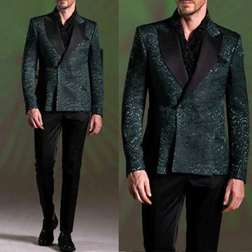 Elegant Jacquard Men's Suits 2 Pieces Blazer Pants Peaked Velvet Lapel One Button Wedding Slim Fit Custom Made Plus Size