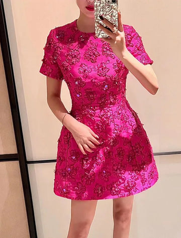 Newest Fashion Stylish Dress Women's Beaded Floral Jacquard Trimmed Dress