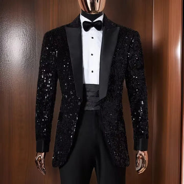 Shiny Sequins Men's Wedding Suits Slim Fit 2Pieces Customized Groom Tuxedos Peaked Lapel Groomsmen Prom Blazers Costume Homme