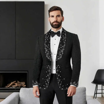 3 Piece Men Suits Slim Fit Tuxedo Beaded Diamonds Customized Wedding Party Formal Occasion Groom Tailor-Made Plus Size