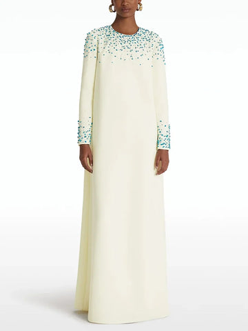 Newest Fashion Party Vestido Women's Beaded Loose Long Sleeved Long Maxi Dress