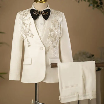 5PCS Children's Host Performance Suit Sequin Design Kids Wedding Birthday Party Evening Gown Boys Catwalk Blazer Sets
