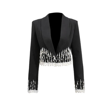 New Elegant Cropped Blazer with Sparkling Crystal Embellishments Stylish Womens Jacket Chic