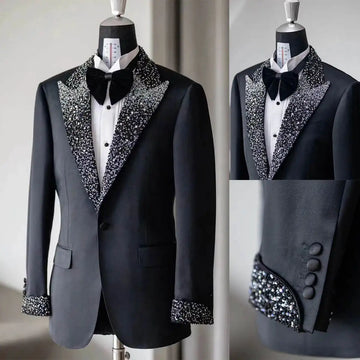 Costumes de mariage pour hommes sur mesure, perles, blazer une pièce, revers pointus, formel, décontracté, occasions, sur mesure, grande taille, smoking
