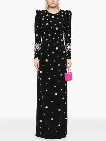Newest Fashion Party Vestido Women's Formal Long Sleeve Luxurious Beaded Long Maxi Dress