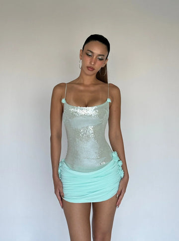 Sexy Spaghetti Strap Backless Prom Dresses for Women Luxury Summer Sequins Flower Lace-up Pleated Mini Dress Elegant Gowns