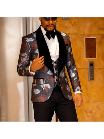 Traje de hombre de corte entallado de 3 piezas, esmoquin de un botón, conjunto para boda, graduación, cena (chaqueta, chaleco y pantalones)