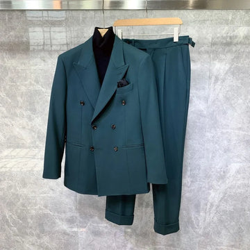 Luxury British Style Vintage Mens Double Breasted Blazer Sets Office Men Designer Elegant Business Formal Party Wedding Suits