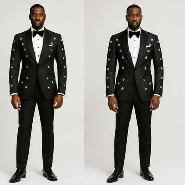 Elegant Groom Wedding Tuxedos Unique Design Star Beading Pants Set Male Fashion Suit Tailored Made Men Clothing Customized
