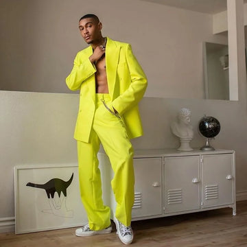 Fashion Double Breasted Men Suit Two Pieces(Jacket+Pants) Lapel Outfits Chic Casual Party Prom Wedding Set