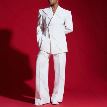 Handsome White Single Button Men Suit Two Pieces(Jacket+Pants) Outfits Casual Party Prom Wedding Set