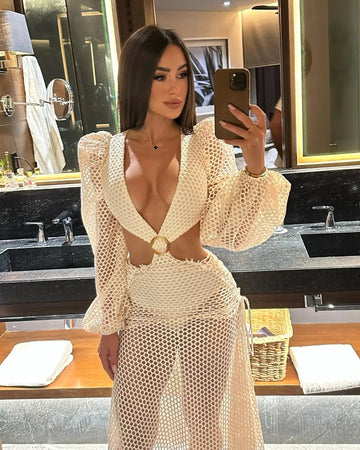 Conjunto de 2 faldas sexys y elegantes de manga larga para mujer, vestido de fiesta de verano, vestido de banquete sin cintura, vestido elegante para mujer