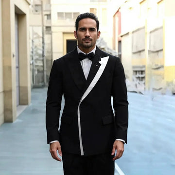 Formal Men's Suits 2 Pcs with Black Unique Collar Wedding Groom Tuxedo Blazer Pants for Business Custom Male Suit
