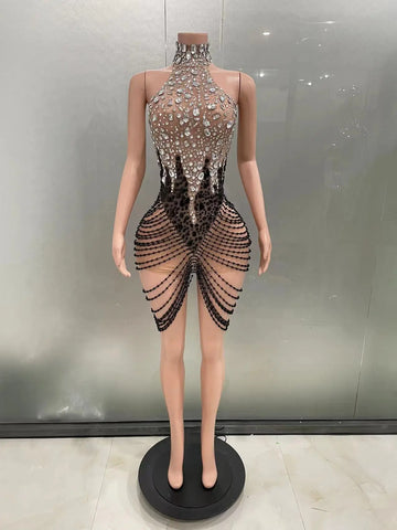 Robe de soirée sexy en maille élastique transparente pour femme, tenue de soirée, de bal, de bal, de soirée, de séance photo, de chant et de danse