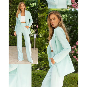 Trajes de mujer de color liso hechos a medida, con solapa de pico y botonadura sencilla, de 2 piezas, chaqueta y pantalón, conjuntos completos, ropa femenina, traje de Terno