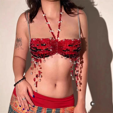 Sexy Beaded Bra Top Fashionable Colorful Beads Spicy Girl Small Vest Splendid Bead Upper Garment Women's Wear Backless Design