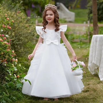 Vestido de princesa de color liso a la moda para niñas, sin mangas, con lazo, para fiestas y bodas, de verano, de 7 a 14 años.