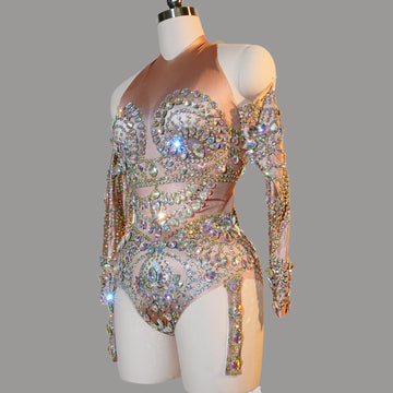 Traje de baile de discoteca, bar, actuación, escenario, fiesta nocturna, celebración, diamantes de cristal brillantes, mono sexy, drag