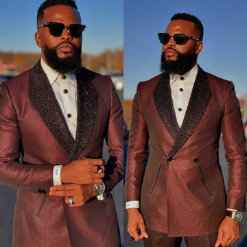 Unique Wedding Tuxedos Beaded Sequins Double Breasted Men Suits Shawl Lapel 2 Piece Set Jacket Pants Groom Blazers Customized