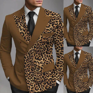 Leopard Print Mens Wedding Tuxedos Custom Made Groom Wear Peaked Lapel Prom Male Birthday Party Jacket Black Pants Suits