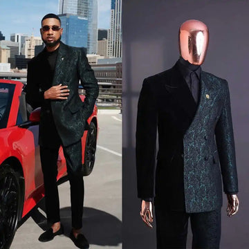 Elegant Jacquard Men Suit 2 Pieces Blazer Double Breasted Slim Fit Wedding Groom Tuxedo Party Prom Customized Costumes Hommes