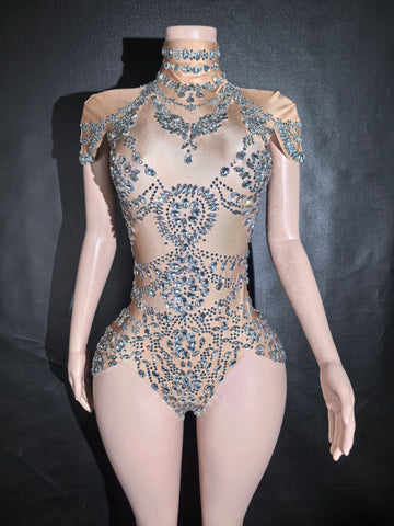 Nuevo mono de diamantes de imitación para baile en barra, ropa de actuación, atuendo para fiesta, rave, ropa de club, disfraz elástico de Drag Queen