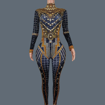 Luxury Sparkly Crystals Spandex Elastic Jumpsuit Nightclub Event Performance Stage Outfit Birthday Party Hot Women Wear Nvwang