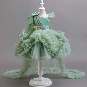 Vestido de tul con volantes y encaje retro para niña de 0 a 6 años, vestido de princesa con lazo para fiesta y boda
