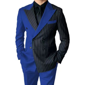 Men's Suit Two-piece Striped Splicing Leisure Business Banquet Suit