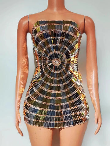 Rhinestone Sequin Sexy Chest Wrapped Dress New Fashion Custom Women'S Clothing