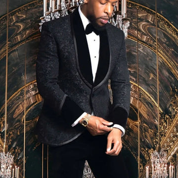 Jacquad Men Suits for Wedding Groom Tuxedo Slim Fit Formal Business Blazer Banquet 2 Pieces Floral Suit Jacket with Pants