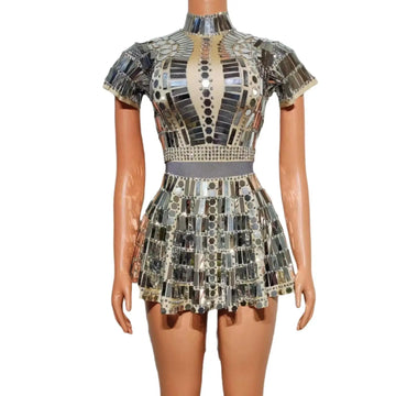 Robe de soirée courte à paillettes scintillantes pour femme – Tenue de fête d'anniversaire et de spectacle en boîte de nuit