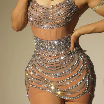 Mini-robe scintillante à strass pour pole dance, robe de soirée sans manches pour fêtes, anniversaires et bals de fin d'année