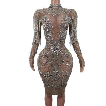 Vestido sexy transparente con diamantes de imitación para mujer, para cumpleaños, cóctel, formal, minivestido negro corto para fiesta de graduación.