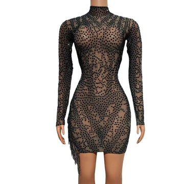 Robe courte sexy à franges et cristaux scintillants pour femme, tenue de soirée, de fête, d'anniversaire, de diamants