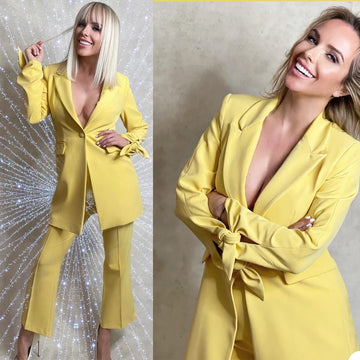 Robes de mère de la mariée sexy à col en V, blazer long à un bouton, pantalon évasé, costumes de bal élégants sur mesure