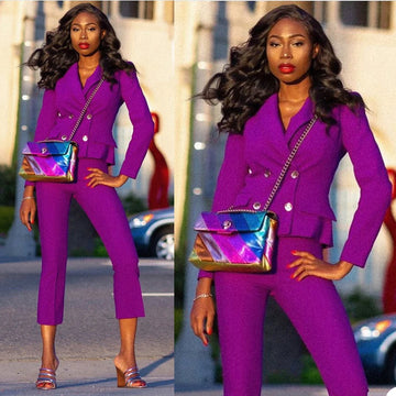 Sexy Vintage 2 Pieces Women Suits Dresses Double Breasted Pocket Blazer Slim Fit Custom Made Elegant Casual Power Gown