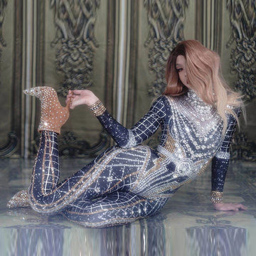 Combinaison élégante en strass scintillant pour femme - Parfaite pour les boîtes de nuit, les fêtes et les événements spéciaux !