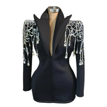 Veste en cristal à paillettes brillantes, tenue de scène sexy, robes de bar, de chanteur, de DJ, de discothèque, de jazz, de spectacle