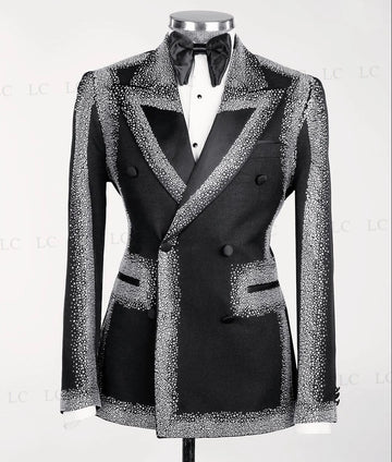 Costume 2 pièces brillant avec blazer et pantalon à un bouton pour homme, smoking, perles, mode, tenue de soirée, bal, mariage, marié, grande taille, personnalisé