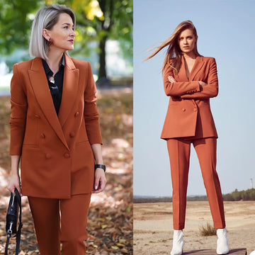 Costume de bureau simple 2 pièces pour femme, élégant, col châle, blazer croisé, pantalon crayon, robe de soirée sur mesure