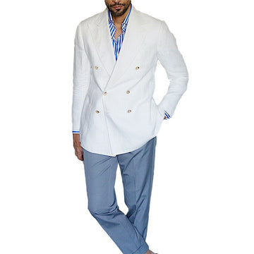 Costume de marié simple et personnalisé blanc à revers pointus, croisé, pour bal de promo, mariage (veste + pantalon)