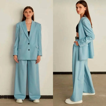 SimpleYoung Lady Blazer Suits 2 Pieces Single Breasted Peaked Lapel Loose Jacket Custom Made Wide Leg Pants Power Casual Dress